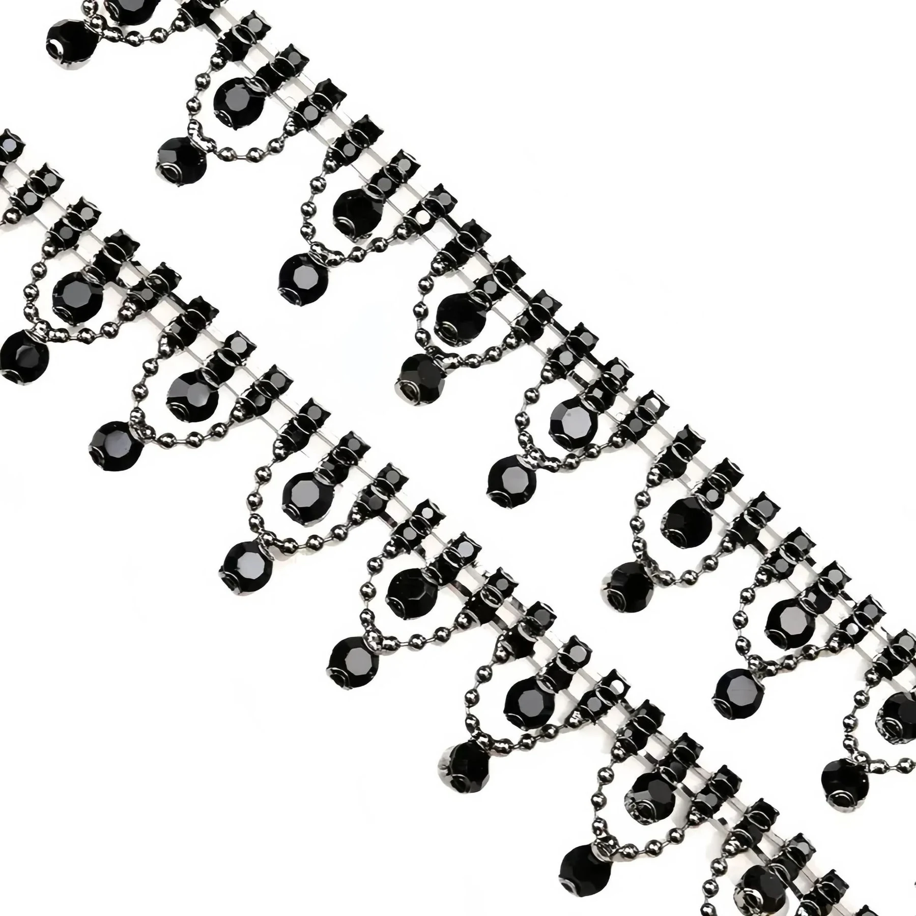 Clear and black double-drop rhinestone fringe chains
