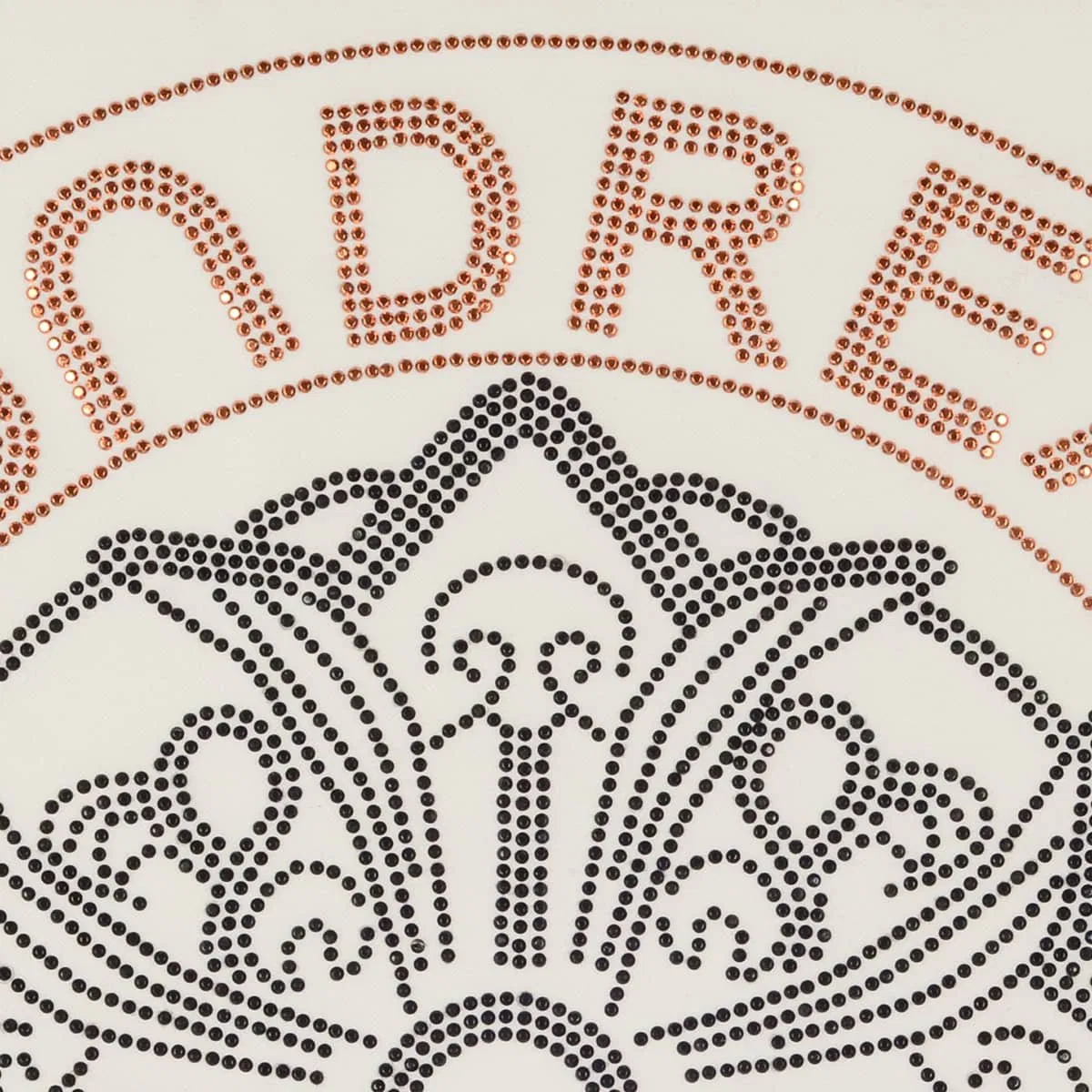 Bold rhinestone heat transfer on a T-shirt
