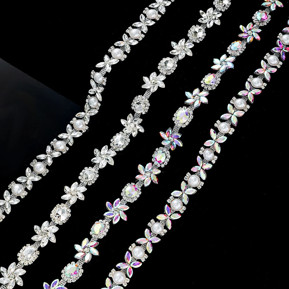 Butterfly and floral rhinestone chain styles in silver and AB effects