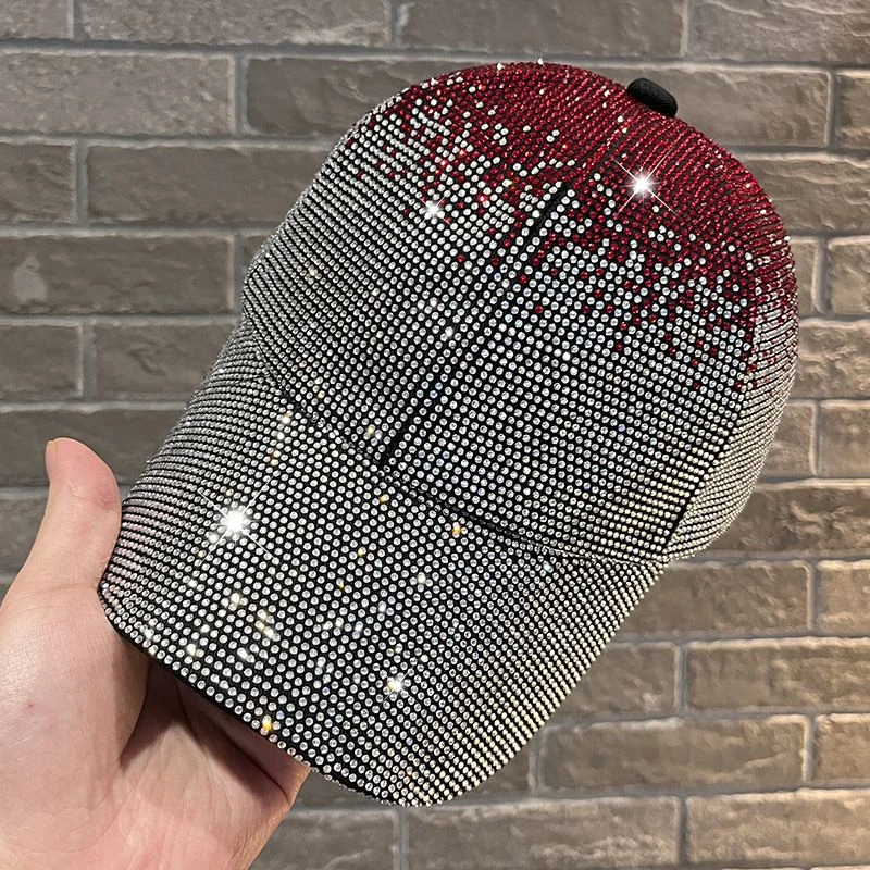 Gradient full rhinestone baseball cap with crystal crown and contrasting brim