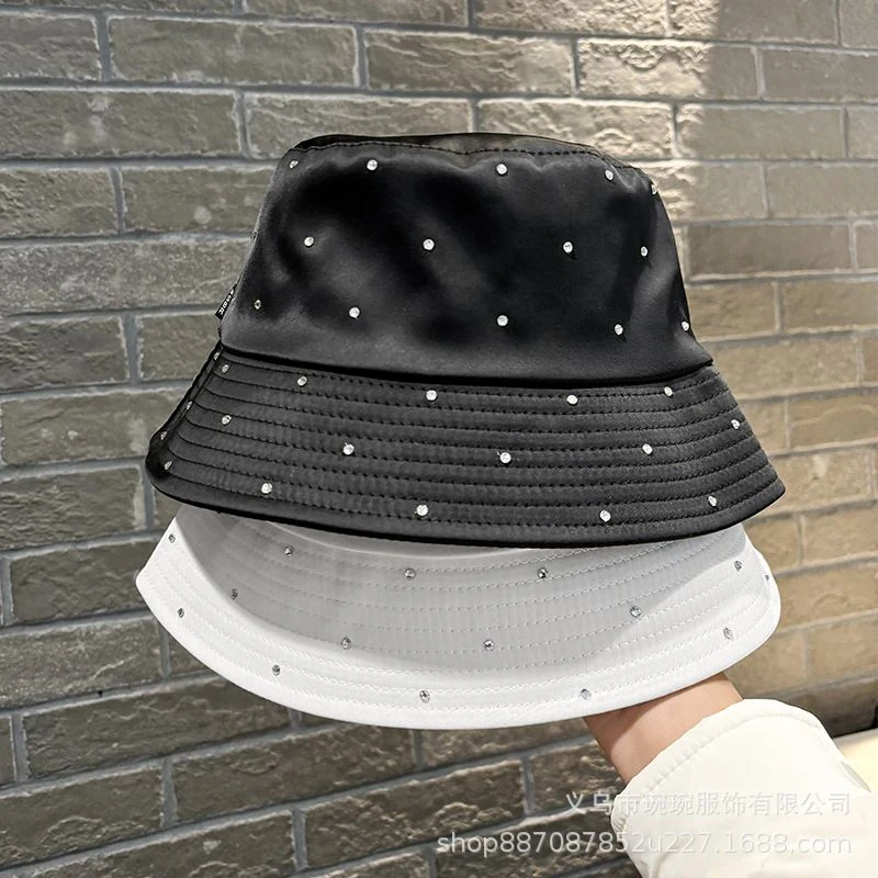 Scattered rhinestone satin bucket hat in four smooth fabric colors