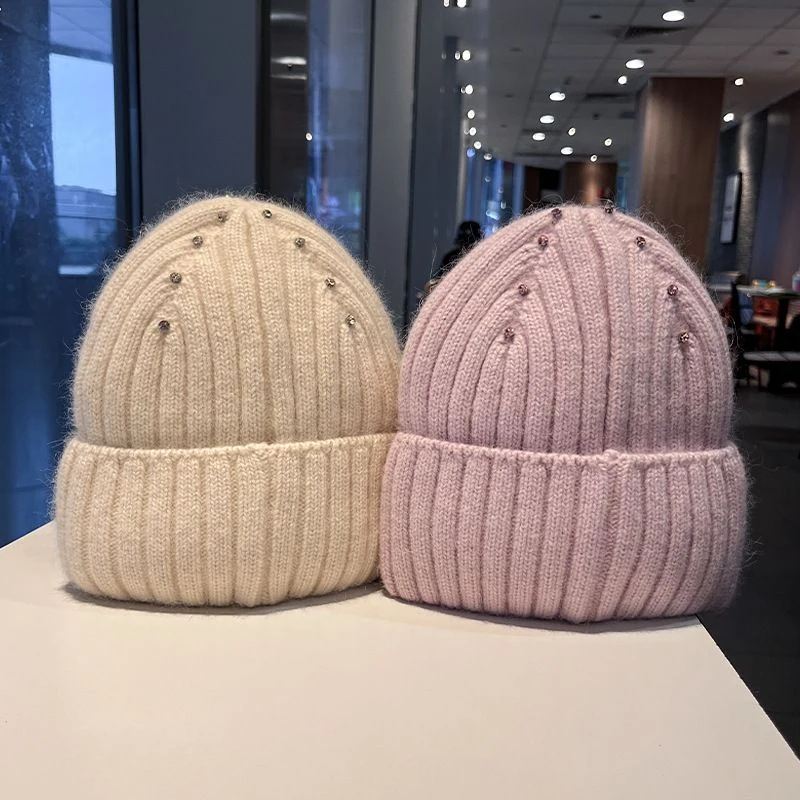 Rhinestone rib-knit beanie in ten neutral bright and pastel colors