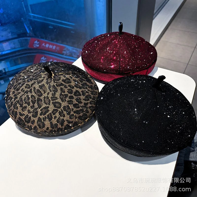Full Rhinestone PU Leather Beret product image 2