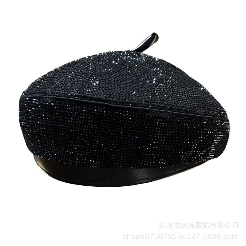 Full Rhinestone PU Leather Beret product image 3