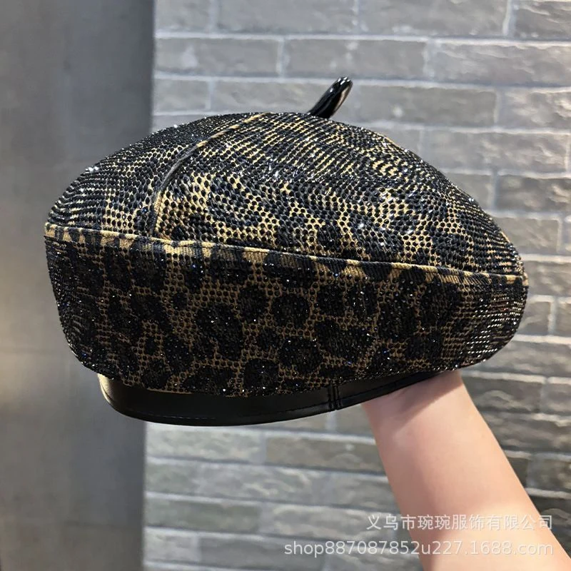 Full Rhinestone PU Leather Beret product image 4