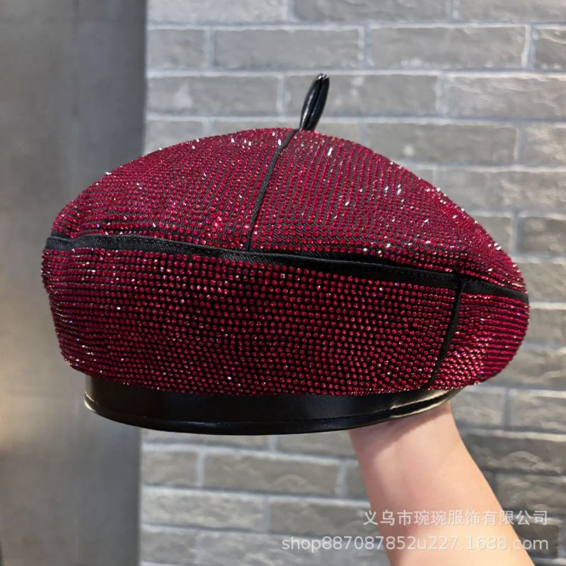 Full Rhinestone PU Leather Beret product image 6