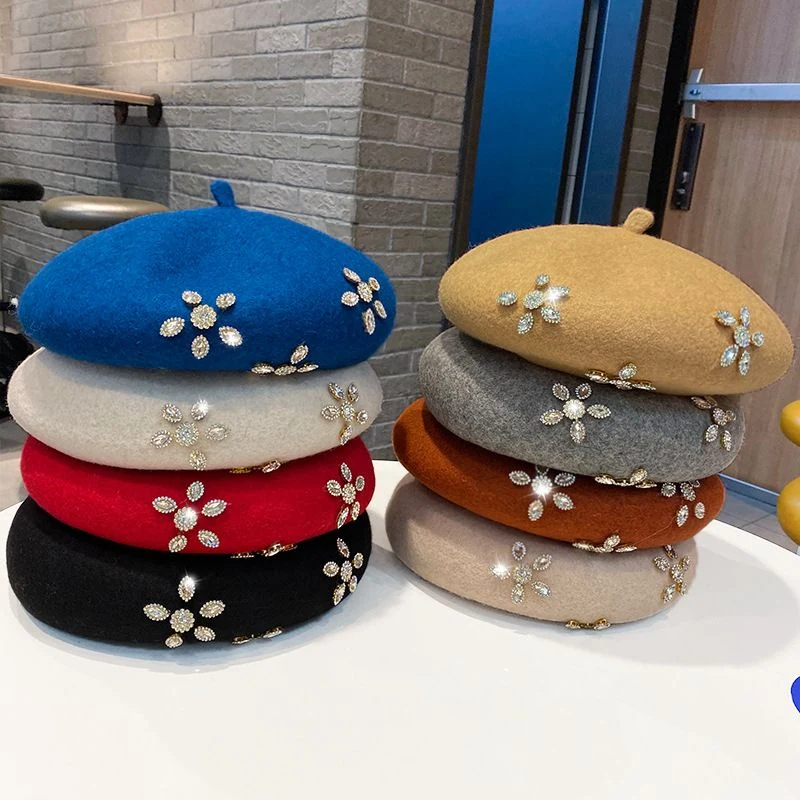 Rhinestone Flower Wool Beret product image 2