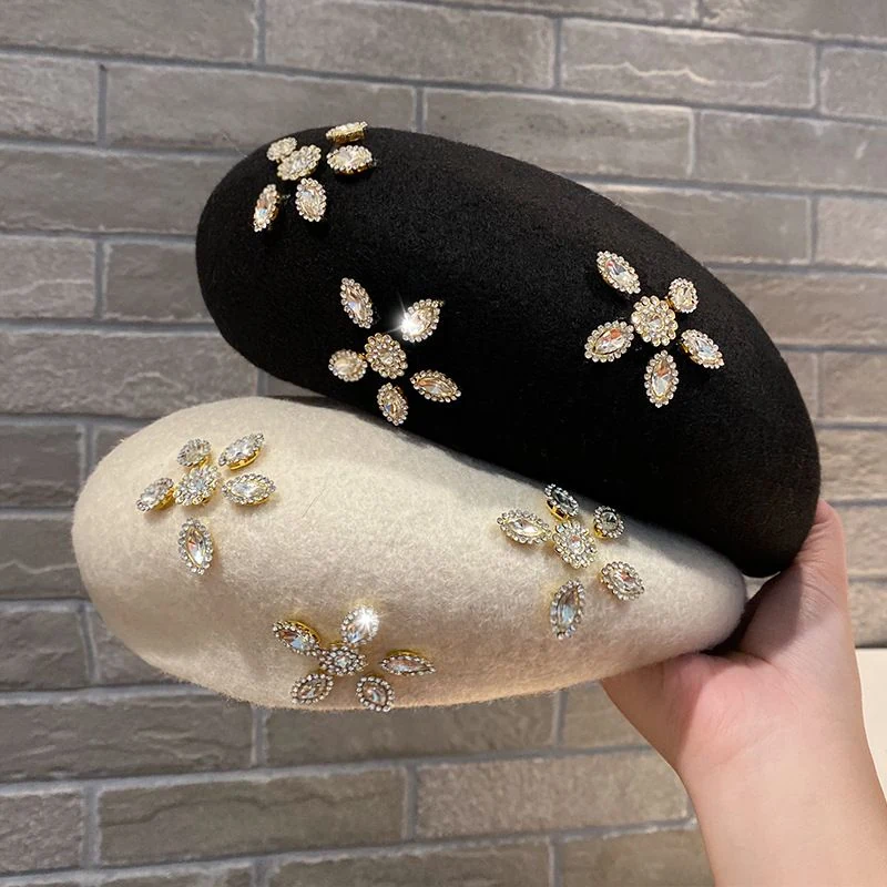 Rhinestone Flower Wool Beret product image 3