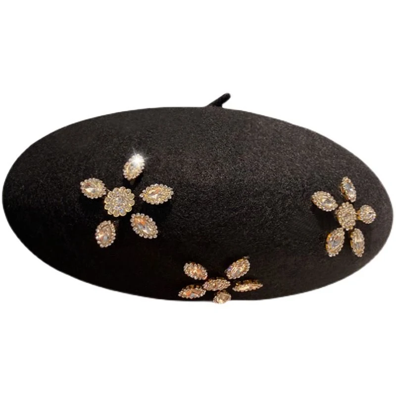 Rhinestone Flower Wool Beret product image 4