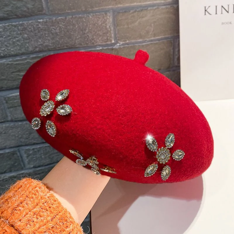 Rhinestone Flower Wool Beret product image 5