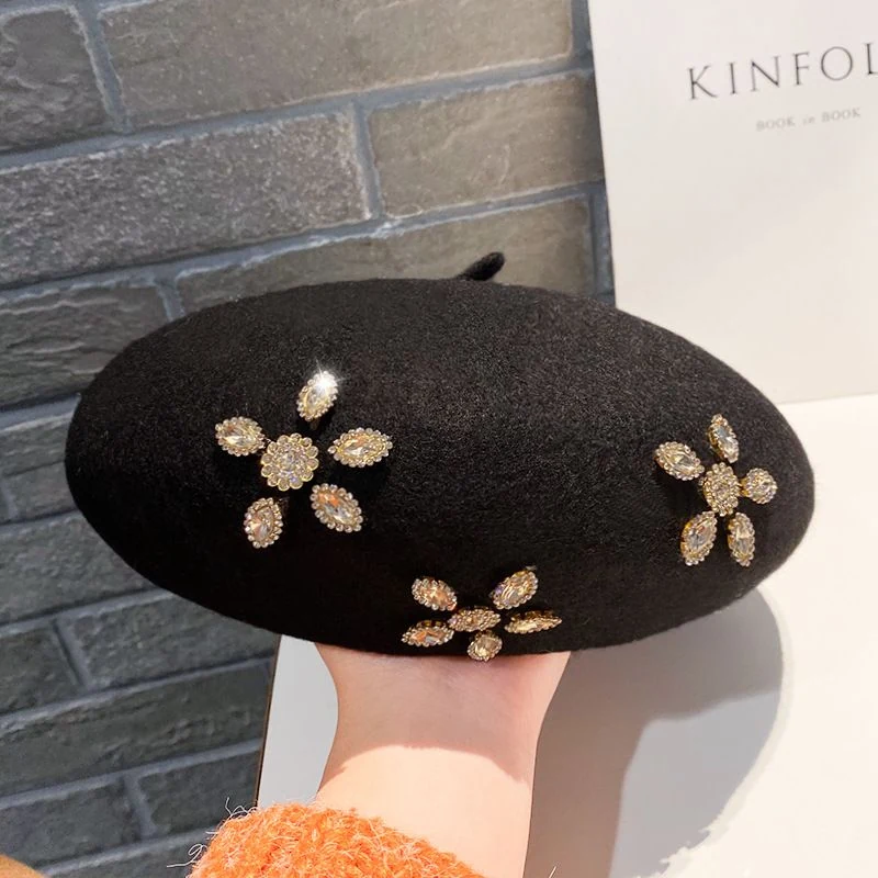 Rhinestone Flower Wool Beret product image 6