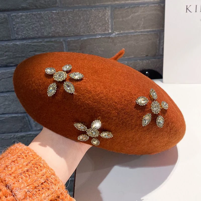 Rhinestone Flower Wool Beret product image 7