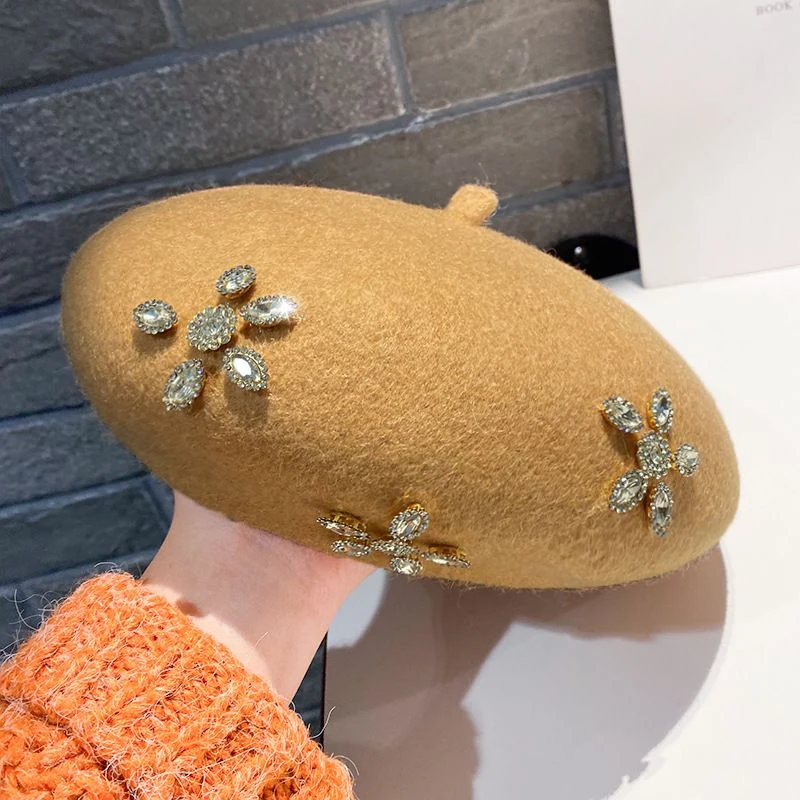 Rhinestone Flower Wool Beret product image 8