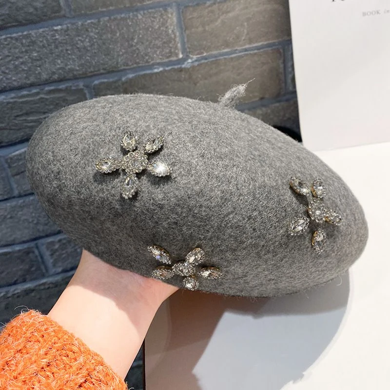 Rhinestone Flower Wool Beret product image 9