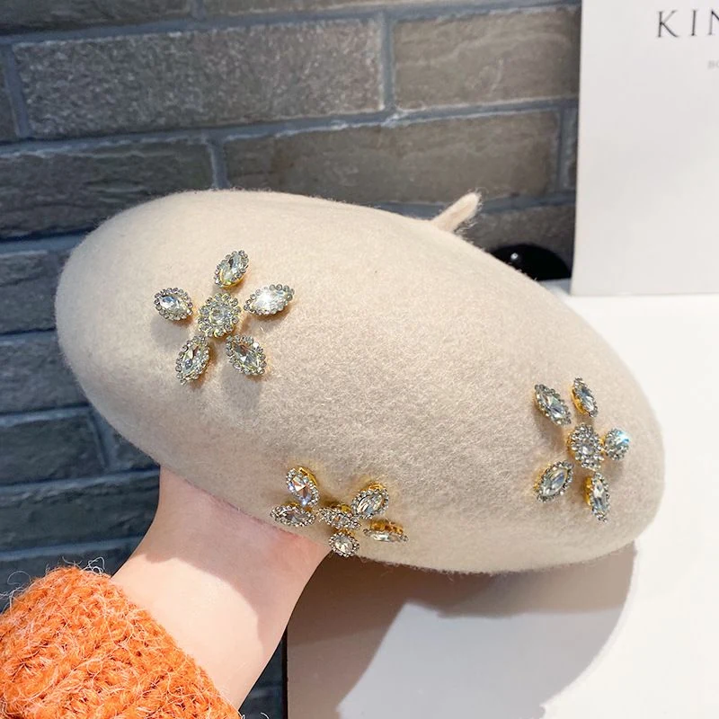 Rhinestone Flower Wool Beret product image 10