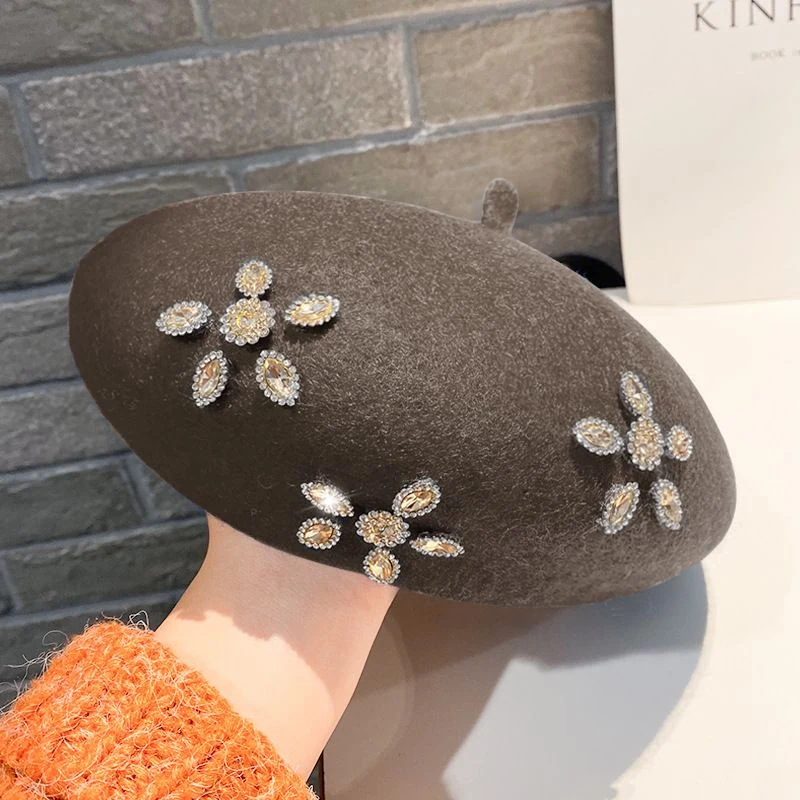 Rhinestone Flower Wool Beret product image 11