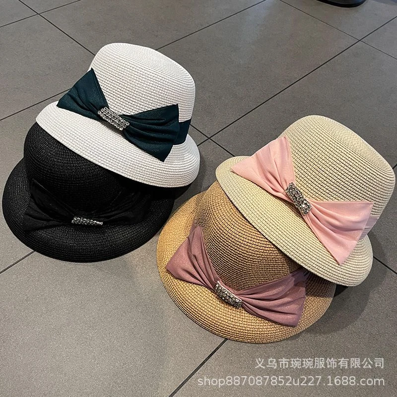 Rhinestone Bow Straw Sun Hat product image 2