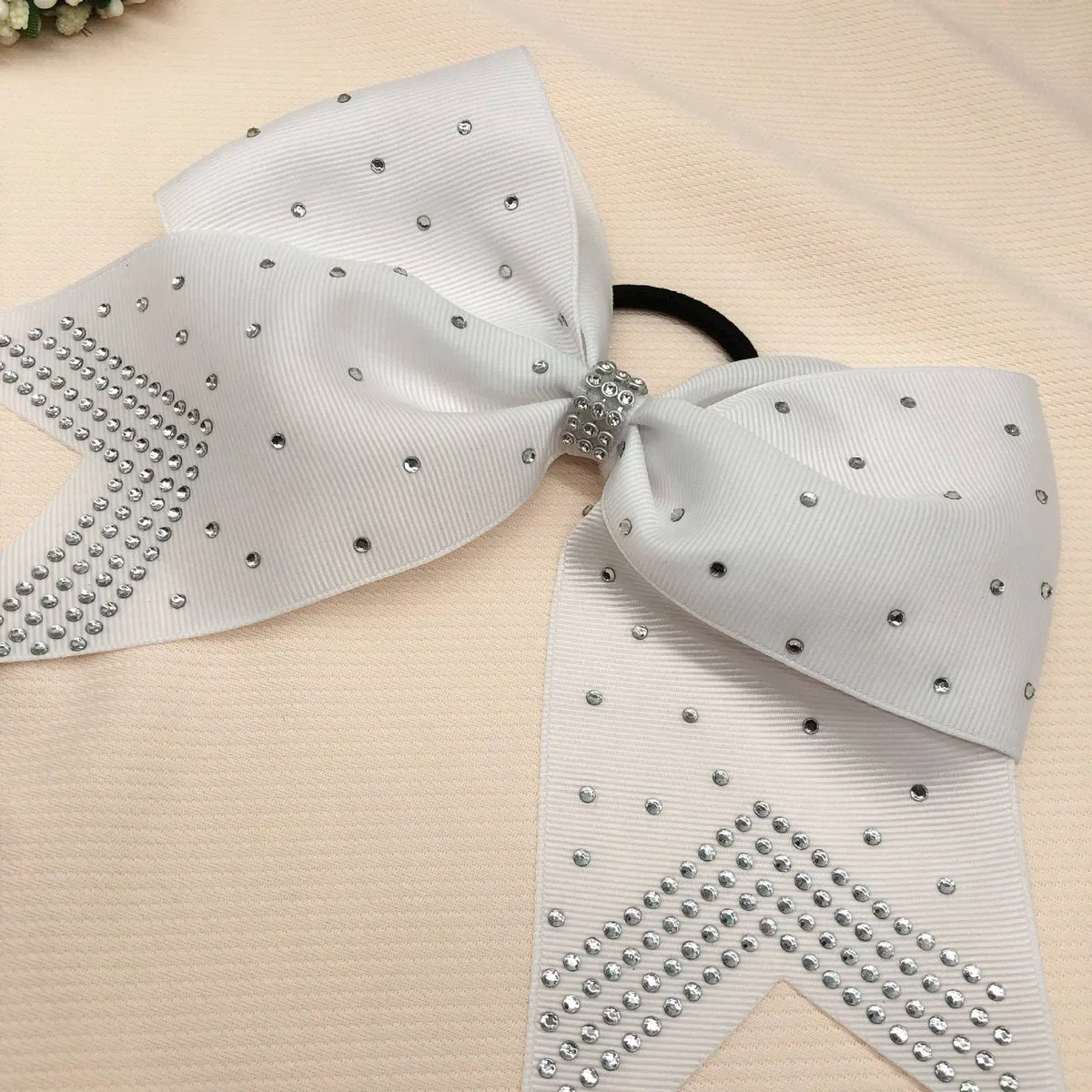 Handmade Kids Big Bow Rhinestone Cheer Hair Clip sports team detail
