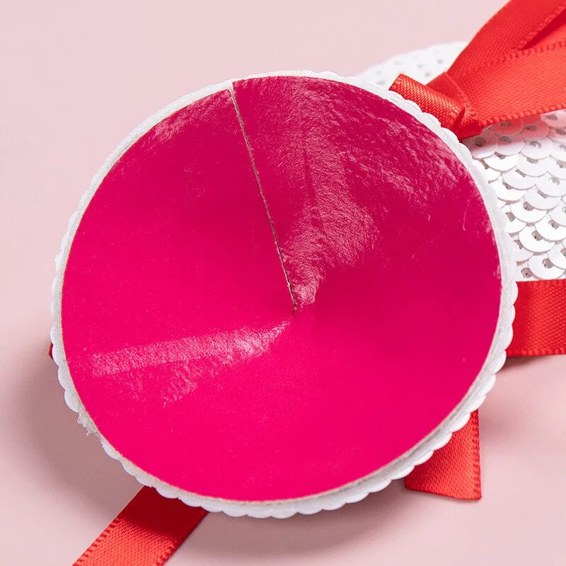 Valentine's Red Sequin Ribbon Nipple Pasties product image 3