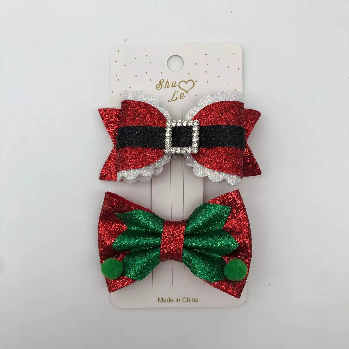 Christmas Santa Belt & Holly Glitter Bow Hair Clips product image 3