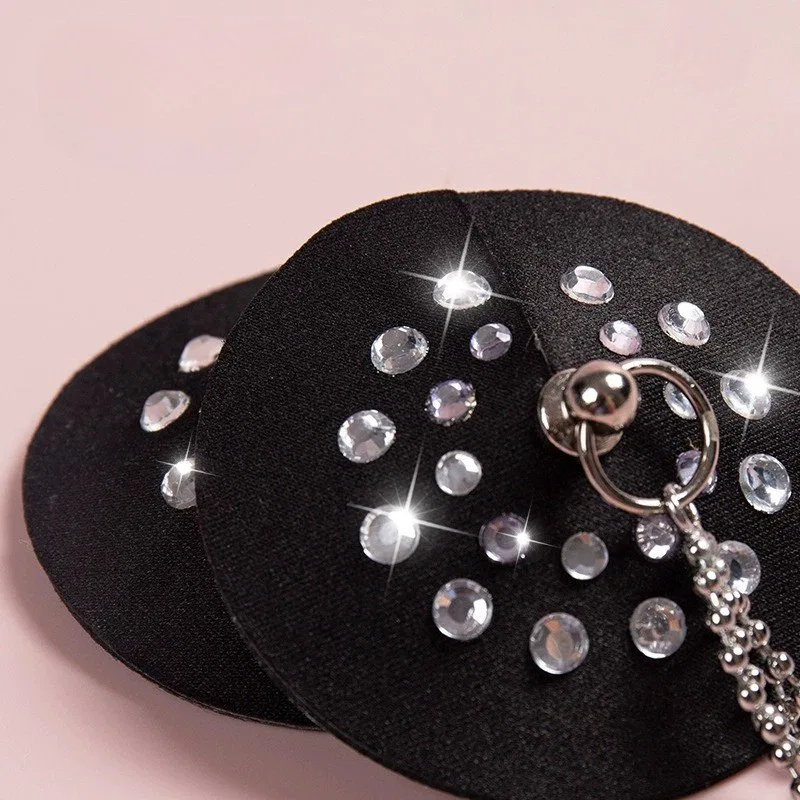 PU Leather Rhinestone Tassel Nipple Covers product image 2